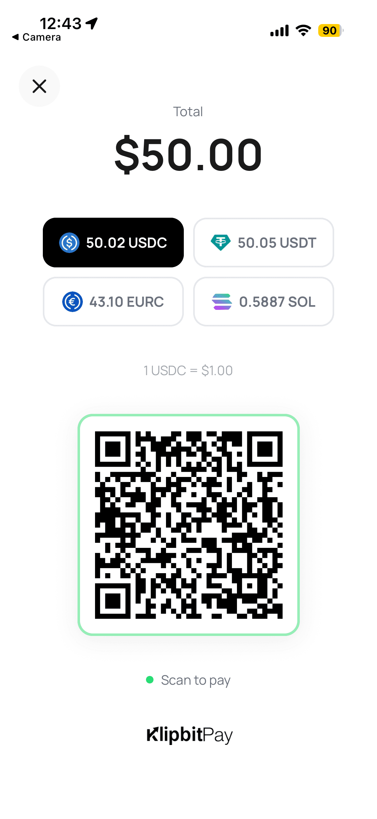 Pay QR charging screen